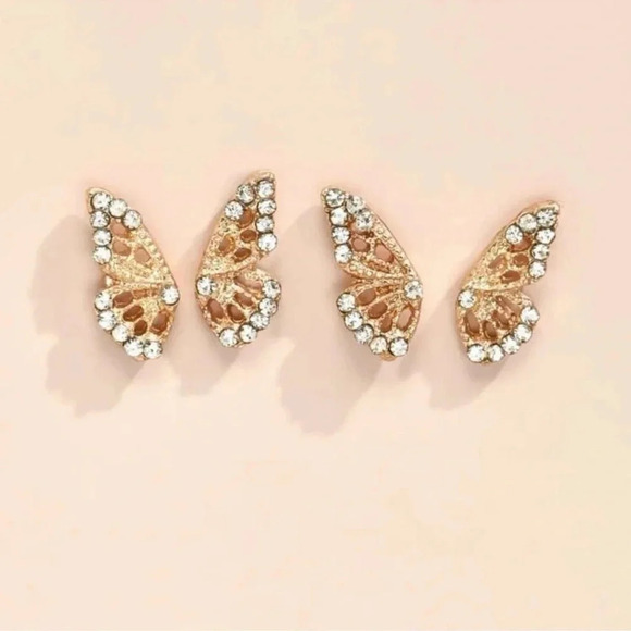 2 LEFT! 4 piece Gold Butterfly Stud Earrings - Picture 1 of 4